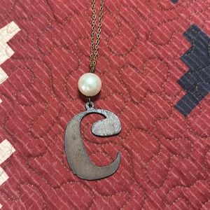 C initial necklace with a pearl bead. 19 inches long.